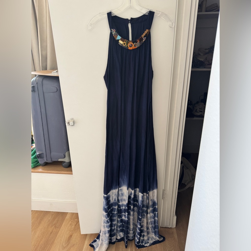 Navy Blue Tie-Dye Maxi Dress